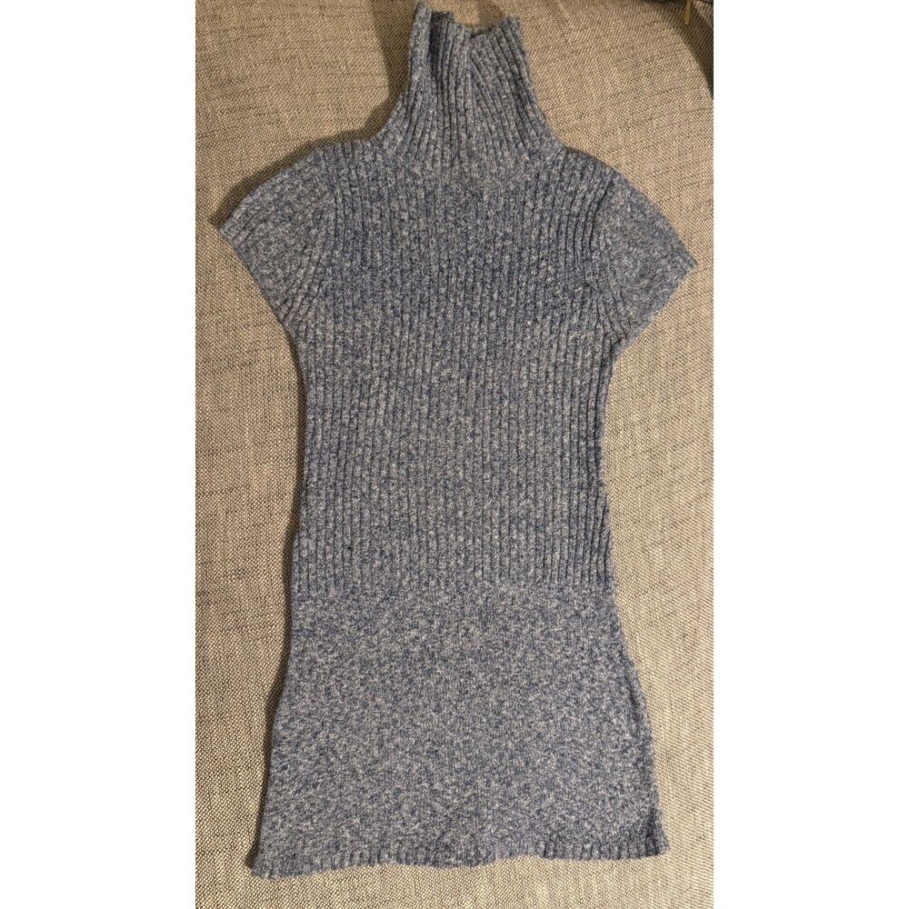 JJ Always Womens Blue Marled Ribbed Turtleneck Short Sleeve Sweater Dress L MINT